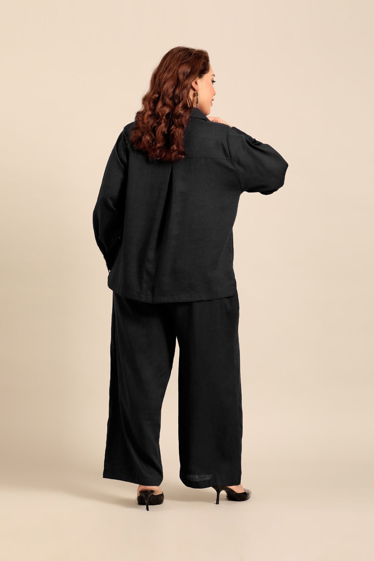 Elora Black Linen Blend Women's Co-ord Set