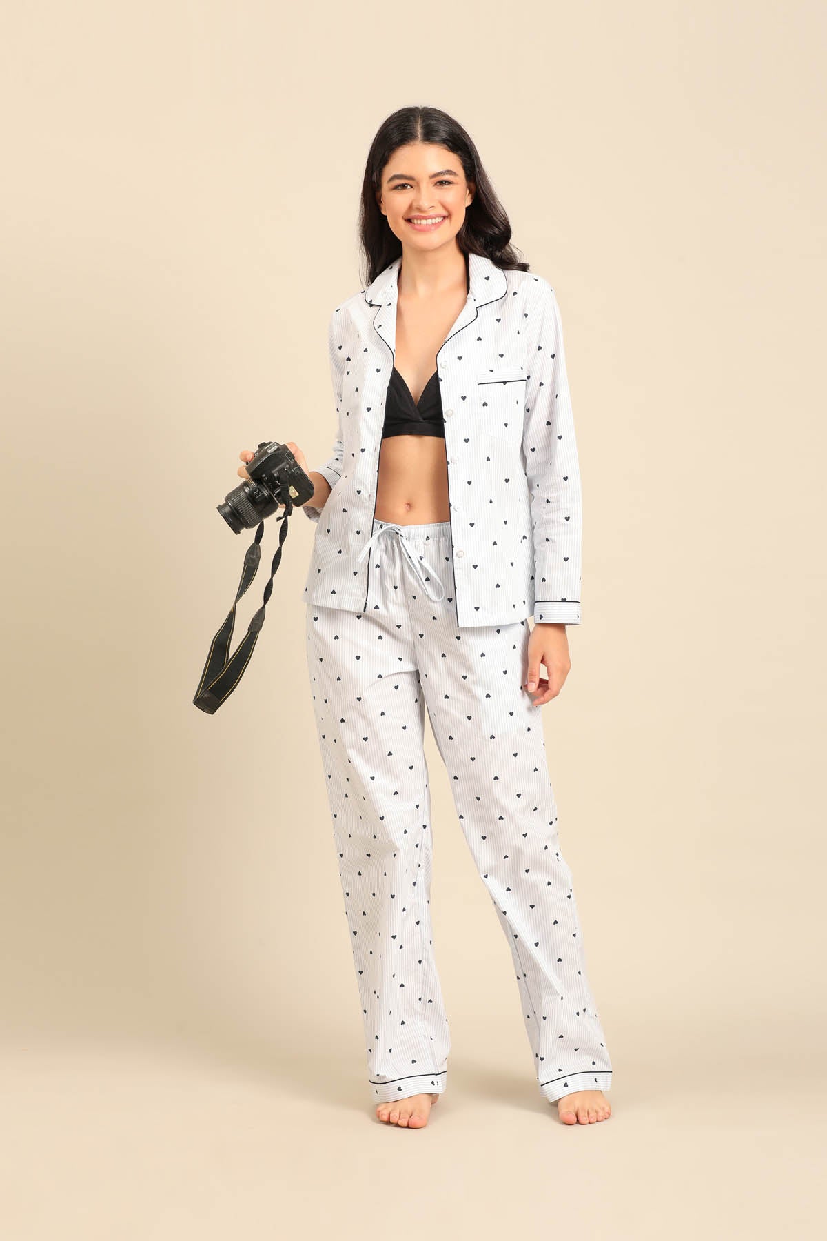 Lizzie Heart Cotton Women's Pajama Set - Full Sleeves
