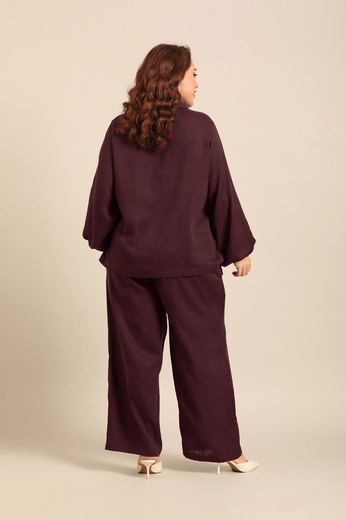 Camilla Wine Linen Blend Women's Co-ord Set