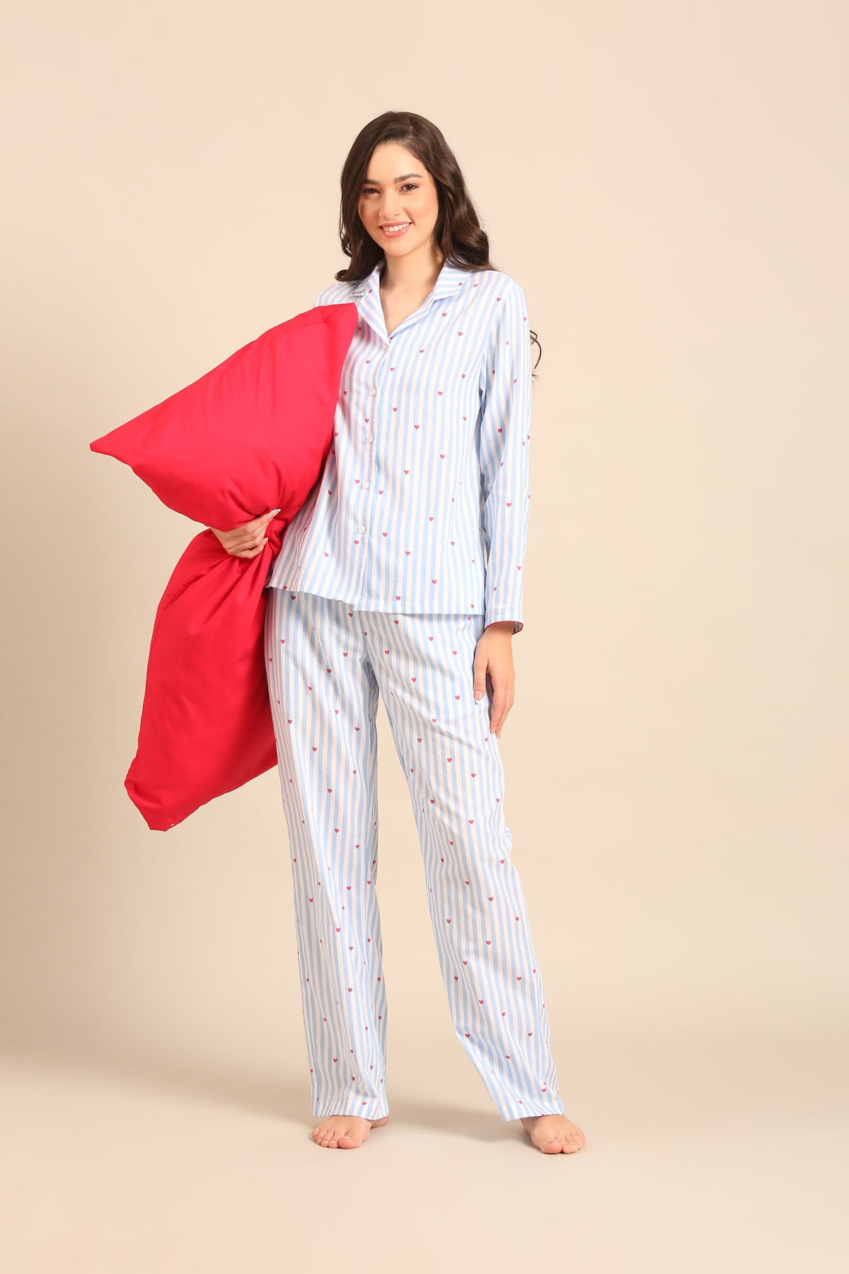 Lola Heart Cotton Twill Women's Pajama Set - Full Sleeves