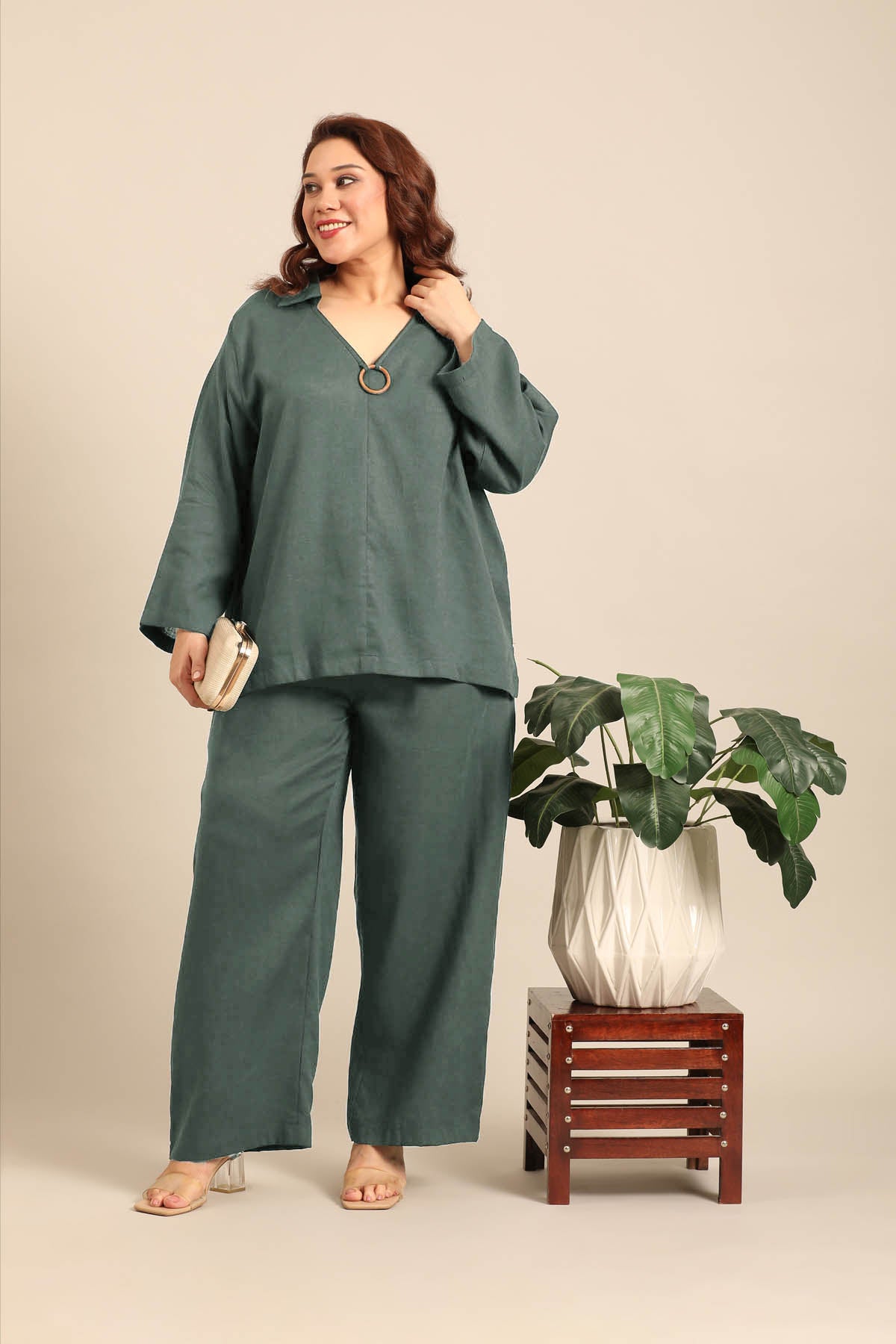Tessa Slate Blue Linen Blend Women's Co-ord Set