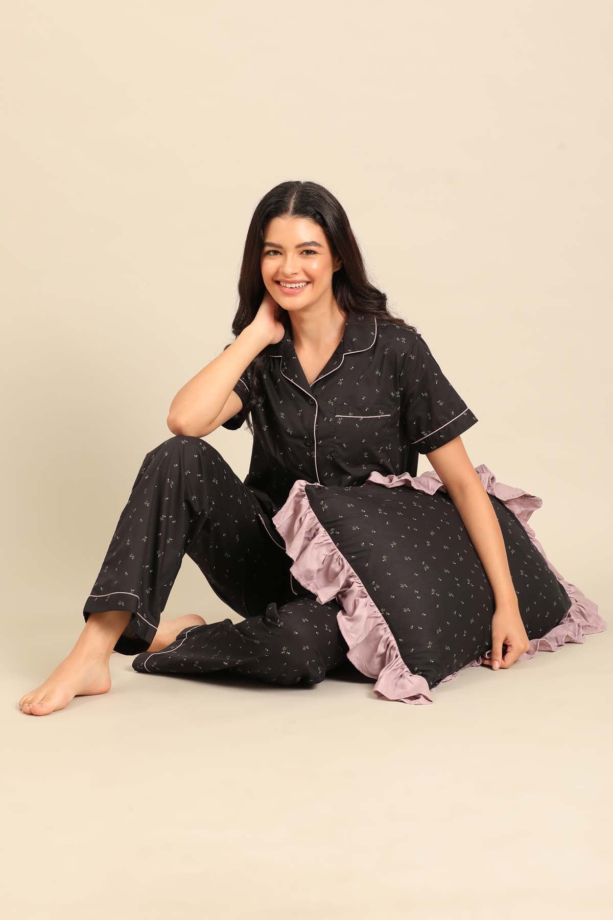 Margot Floral Cotton Women's Pajama Set - Half Sleeves