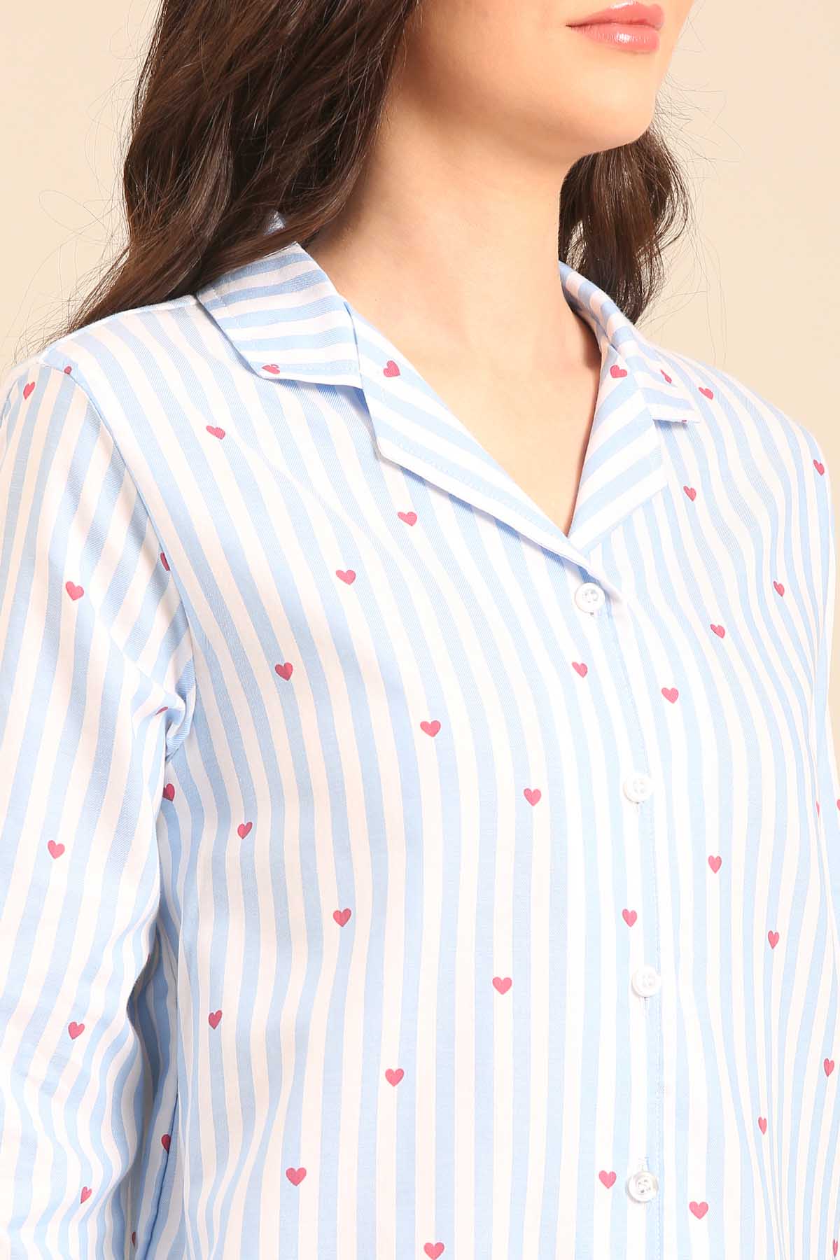 Lola Heart Cotton Twill Women's Pajama Set - Full Sleeves