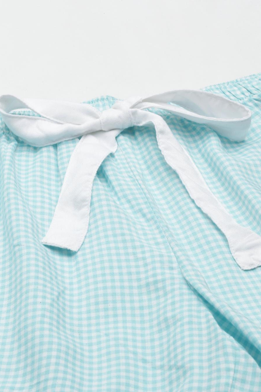 Aqua Checked Cotton Women's Shorts Set