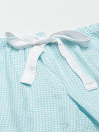 Aqua Checked Cotton Women's Shorts Set
