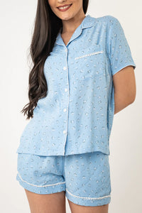 Emma Blue Cotton Blend Women's Shorts Only