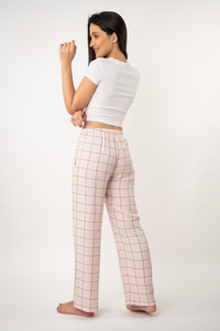 Summer Pink Checked Cotton Lurex Women's Pajama