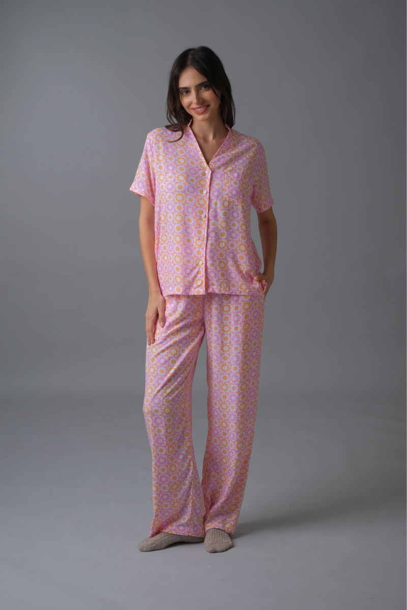 Irene Pink Floral Printed Cotton Blend Women's Pajama Set