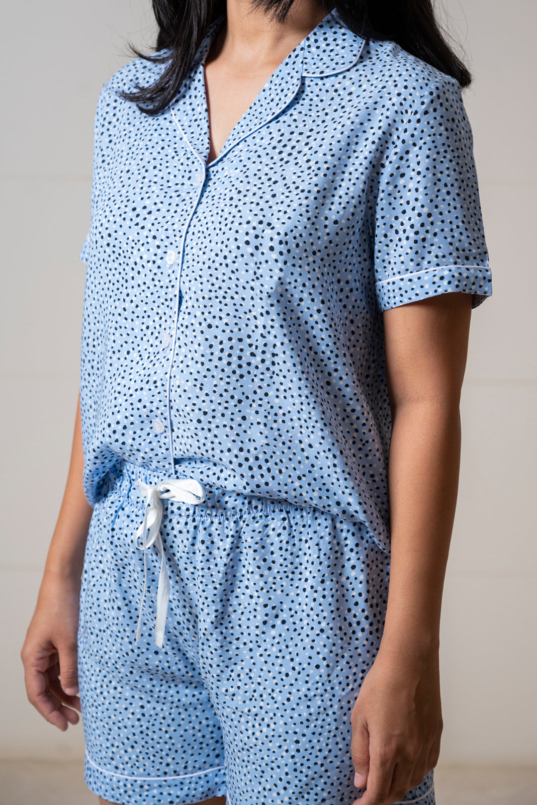 Droplet Blue Cotton Blend Women's Shorts Only