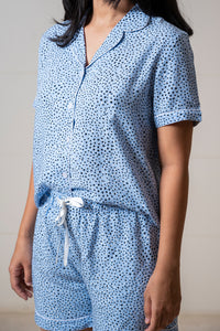 Droplet Blue Cotton Blend Women's Shorts Only