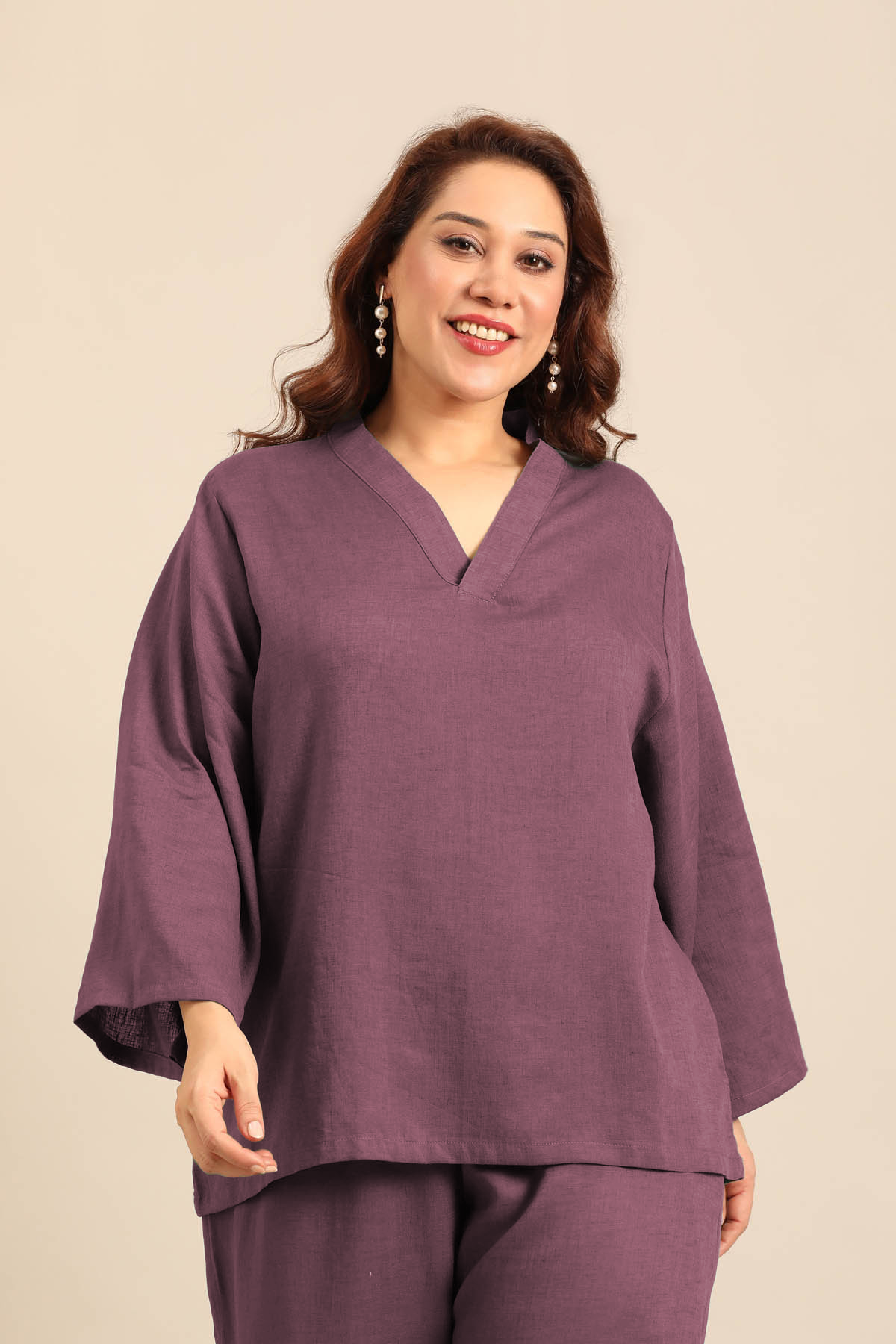 Adele Mauve Linen Blend Women's Co-ord Set