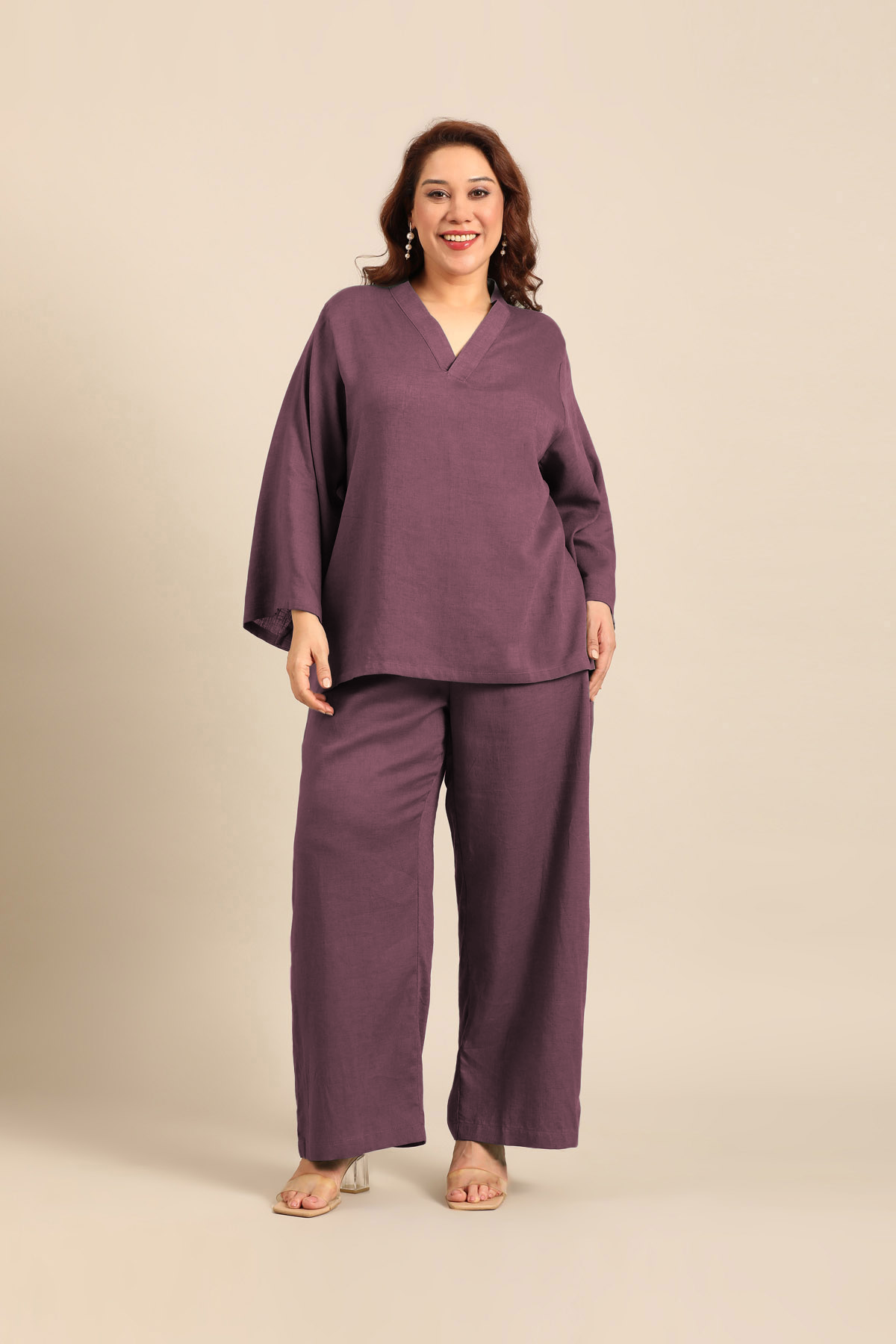 Adele Mauve Linen Blend Women's Co-ord Set