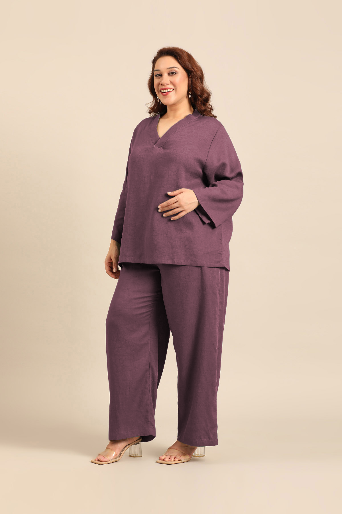 Adele Mauve Linen Blend Women's Co-ord Set