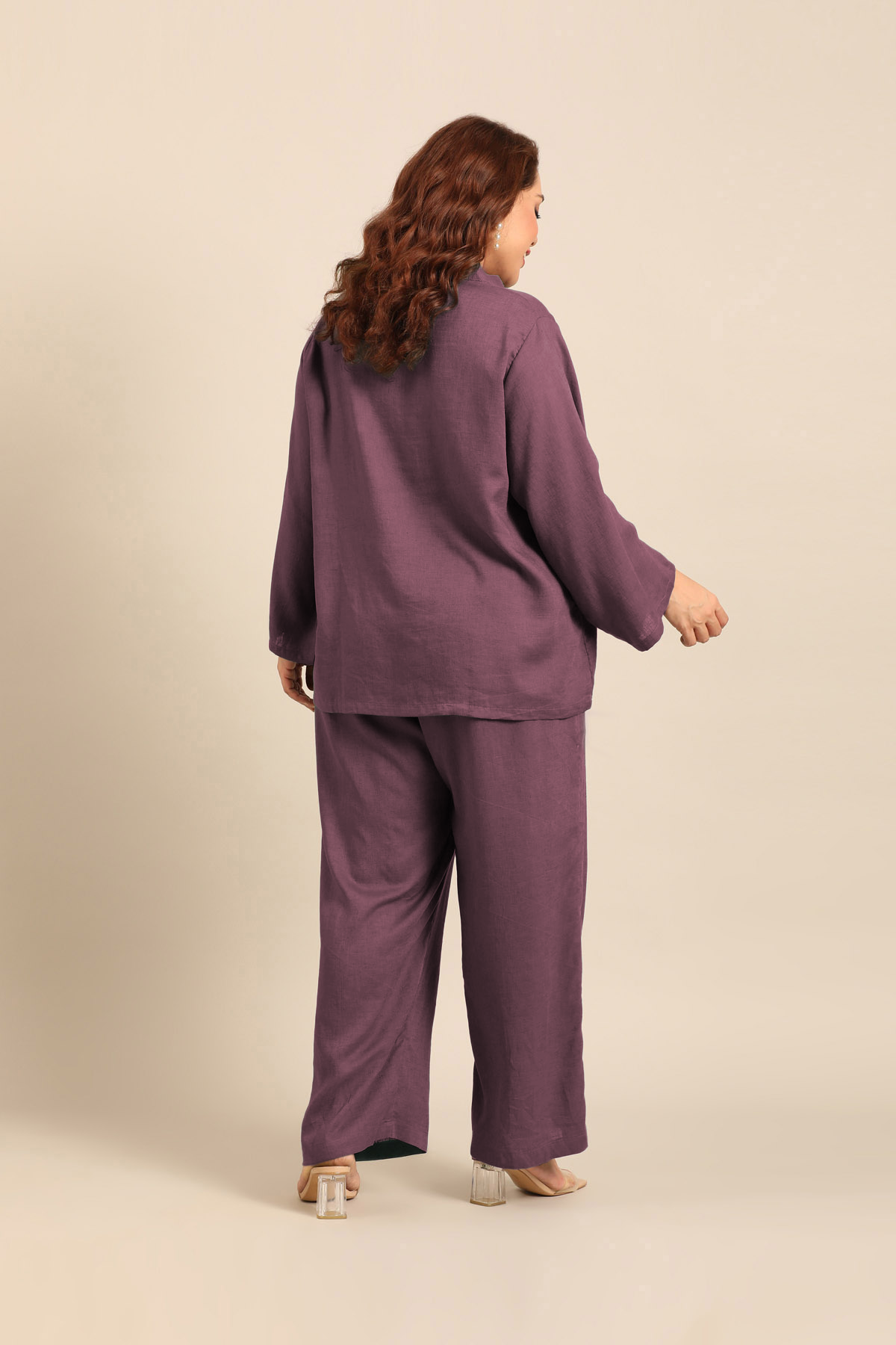 Adele Mauve Linen Blend Women's Co-ord Set