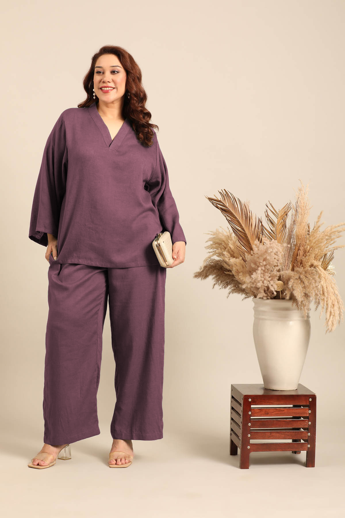 Adele Mauve Linen Blend Women's Co-ord Set