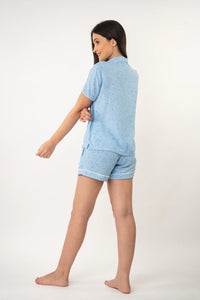 Emma Blue Cotton Blend Women's Shorts Only