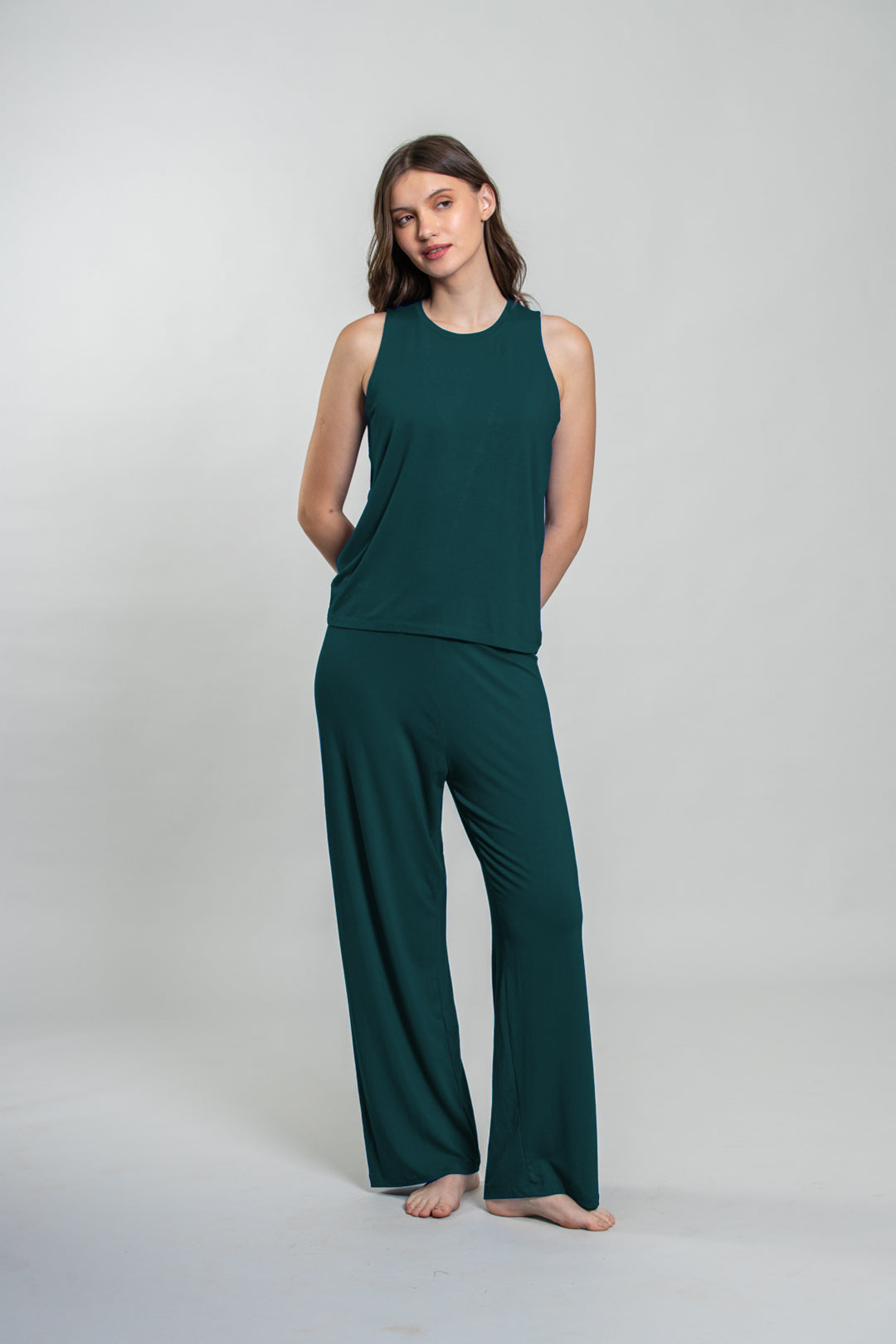 Bottle Green Lucy Butter-Soft Bamboo Knit Women's Sleeveless Pajama Set