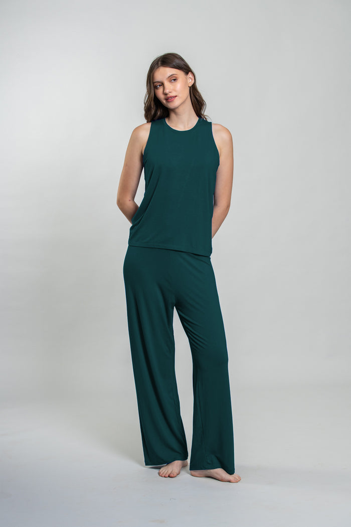 Bottle Green Lucy Butter-Soft Bamboo Knit Women's Sleeveless Pajama Set