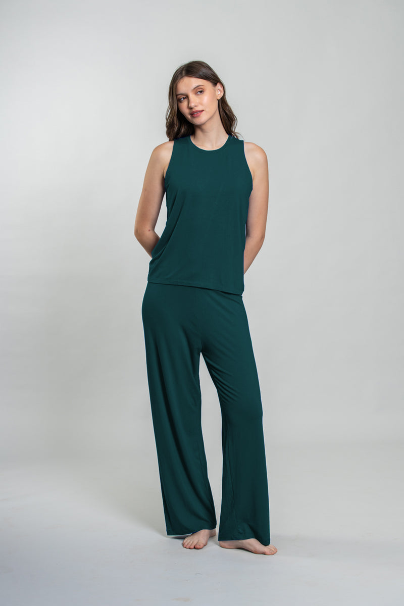 Bottle Green Lucy Butter-Soft Bamboo Knit Women's Sleeveless Pajama Set