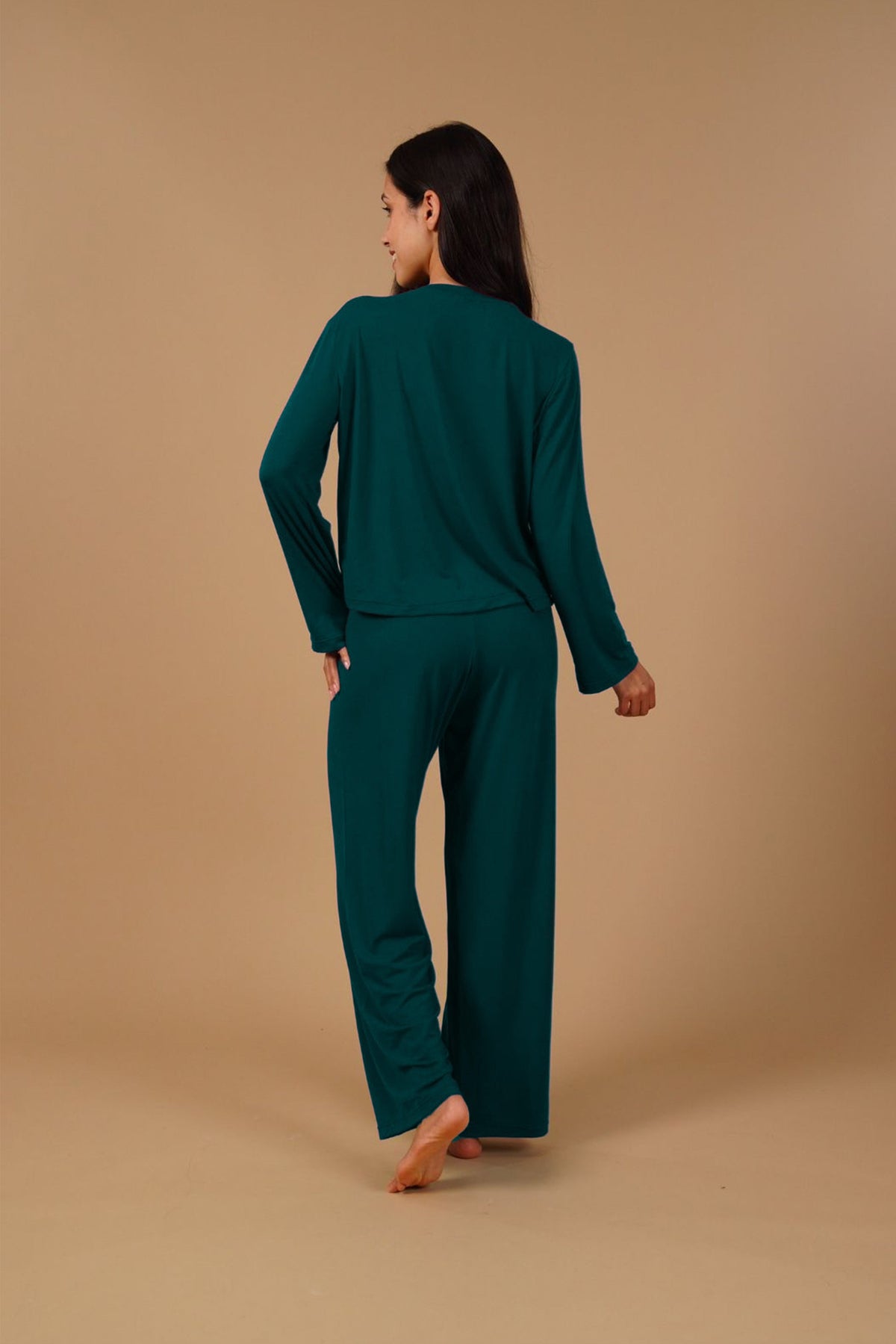 Bottle Green Lucy Butter-Soft Modal Knit Women's Pajama Set -  Full Sleeves
