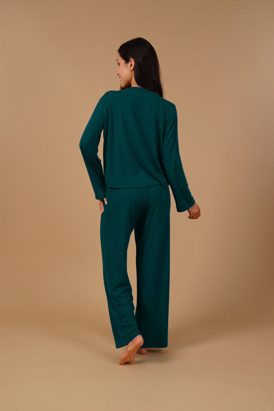 Bottle Green Lucy Butter-Soft Modal Knit Women's Pajama Set -  Full Sleeves