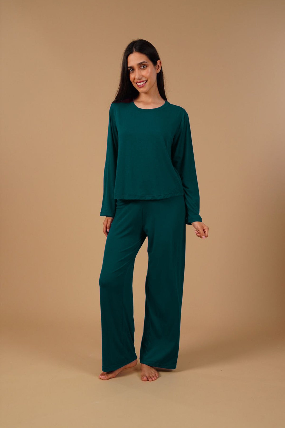 Bottle Green Lucy Butter-Soft Modal Knit Women's Pajama Set -  Full Sleeves