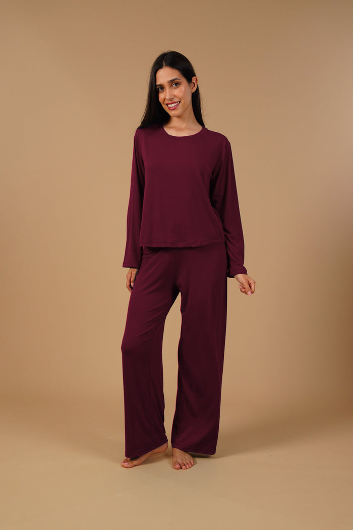 Burgundy Lucy Butter-Soft Modal Knit Women's Pajama Set- Full Sleeves