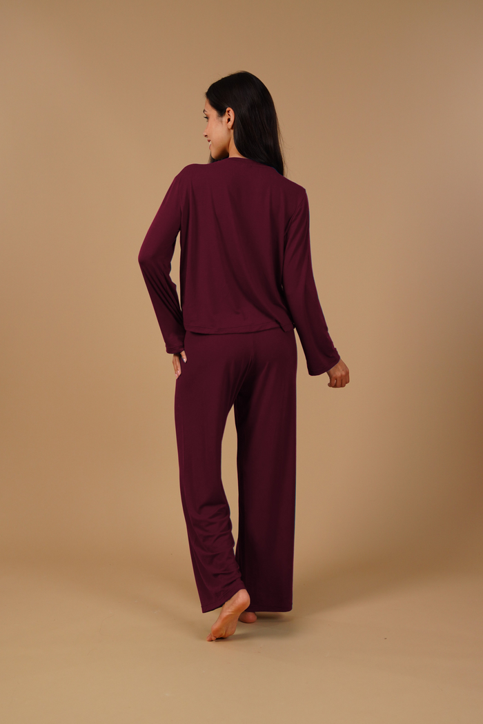 Burgundy Lucy Butter-Soft Modal Knit Women's Pajama Set- Full Sleeves