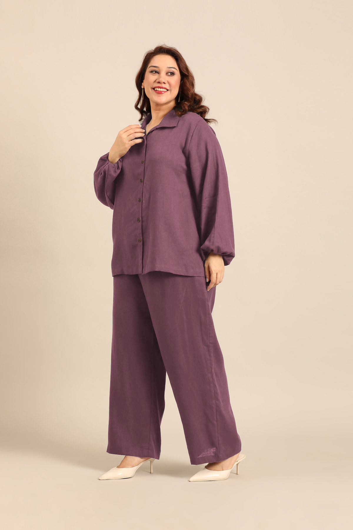 Camilla Mauve Linen Blend Women's Co-ord Set