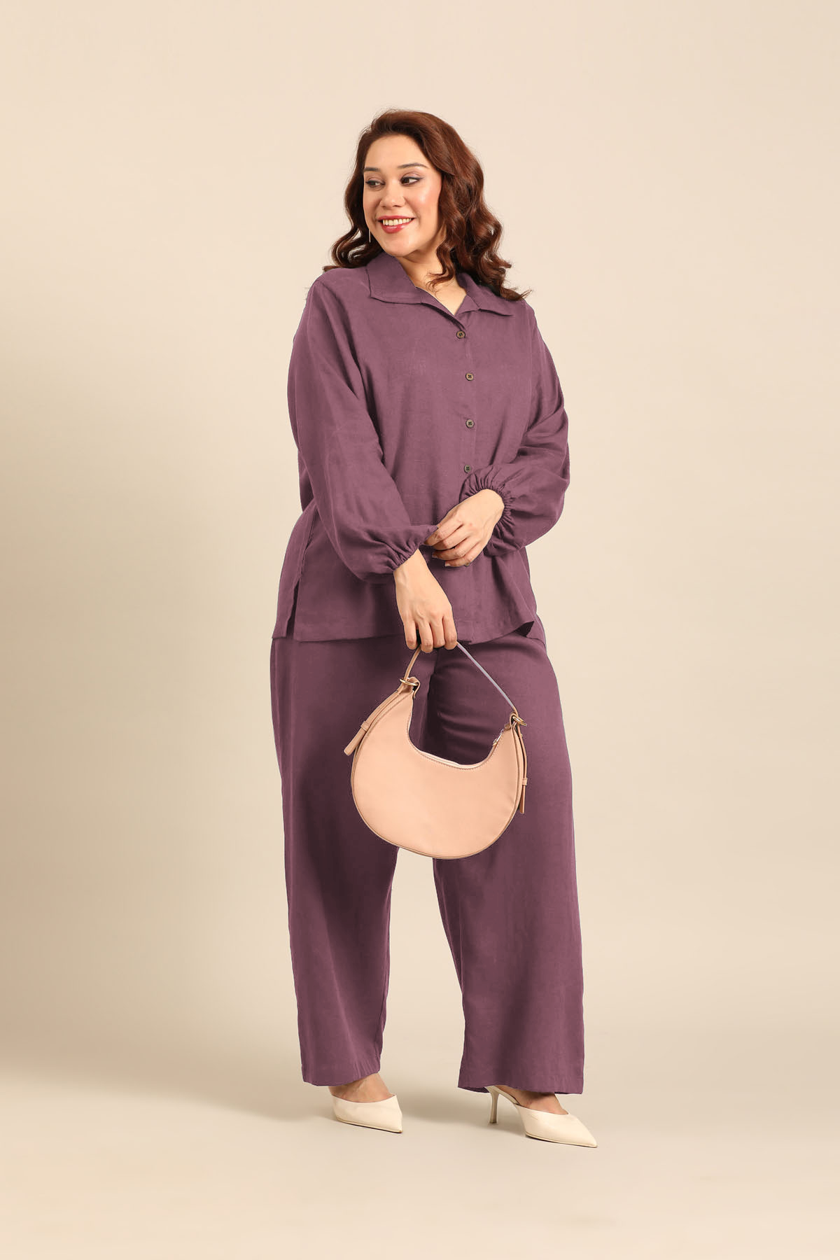 Camilla Mauve Linen Blend Women's Co-ord Set