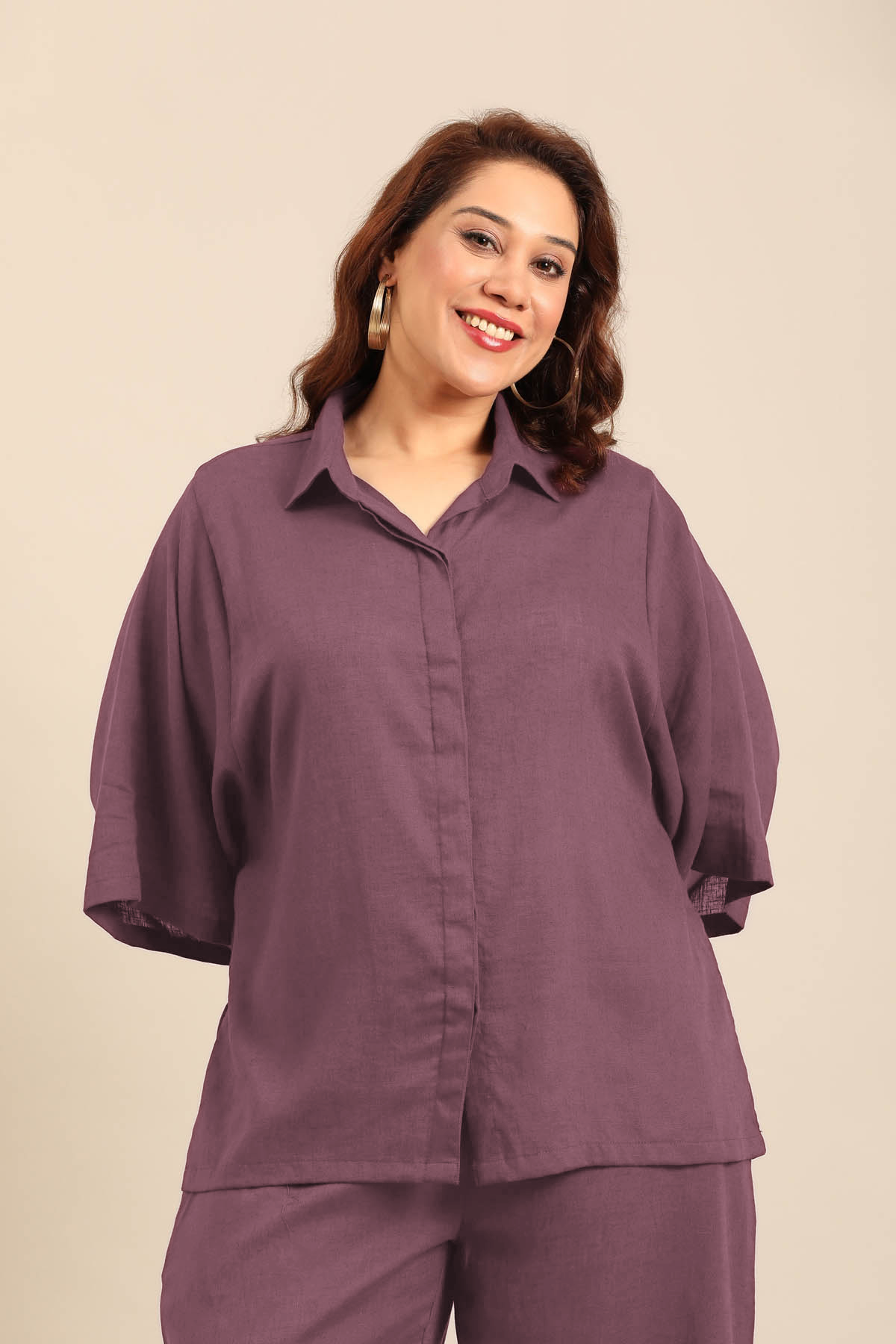 Celine Mauve Linen Blend Women's Co-ord Set