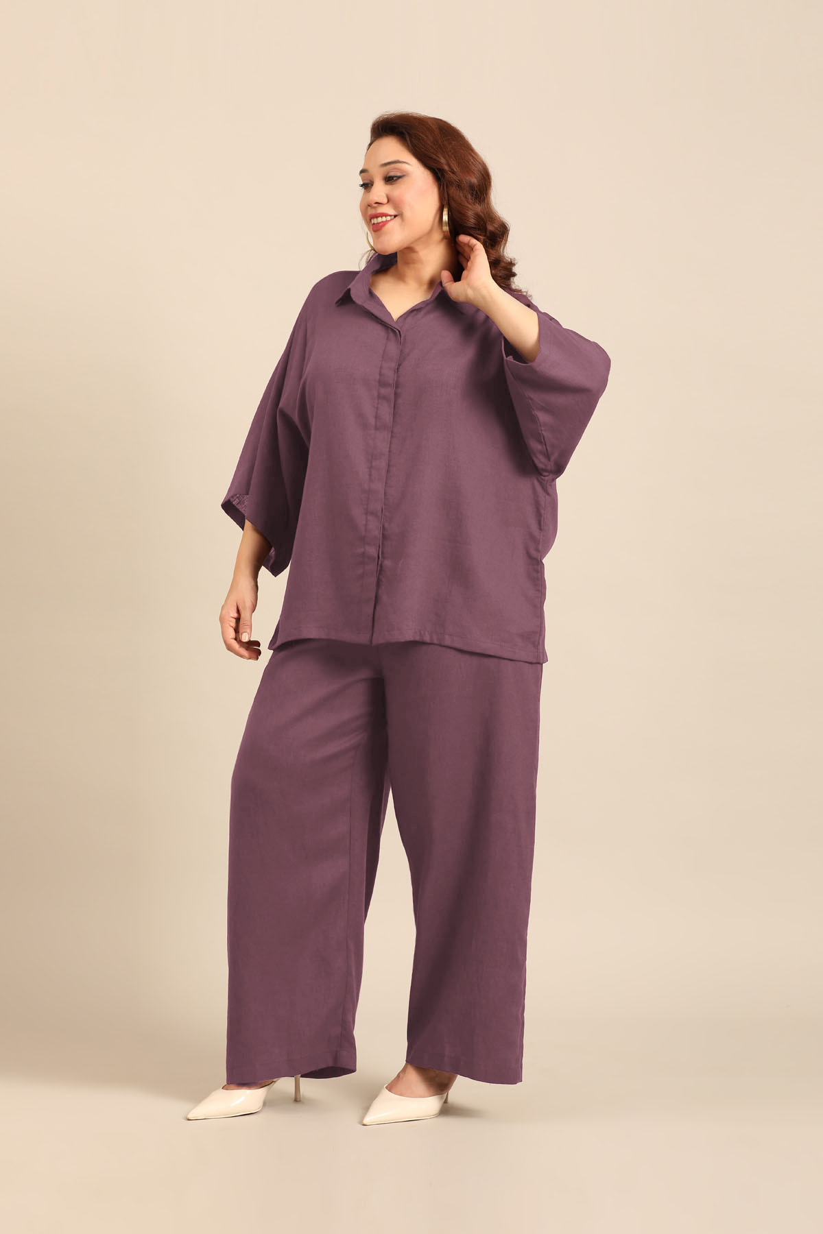 Celine Mauve Linen Blend Women's Co-ord Set