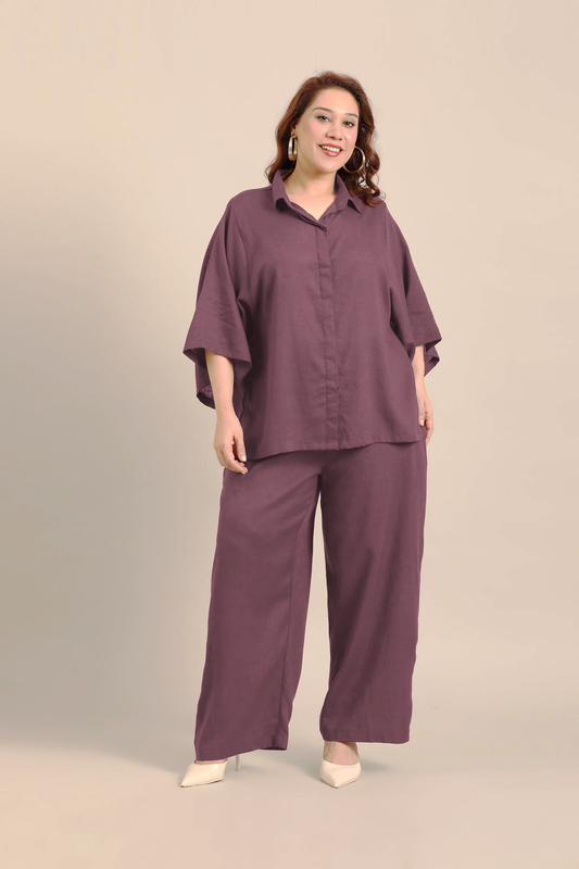 Celine Mauve Linen Blend Women's Co-ord Set