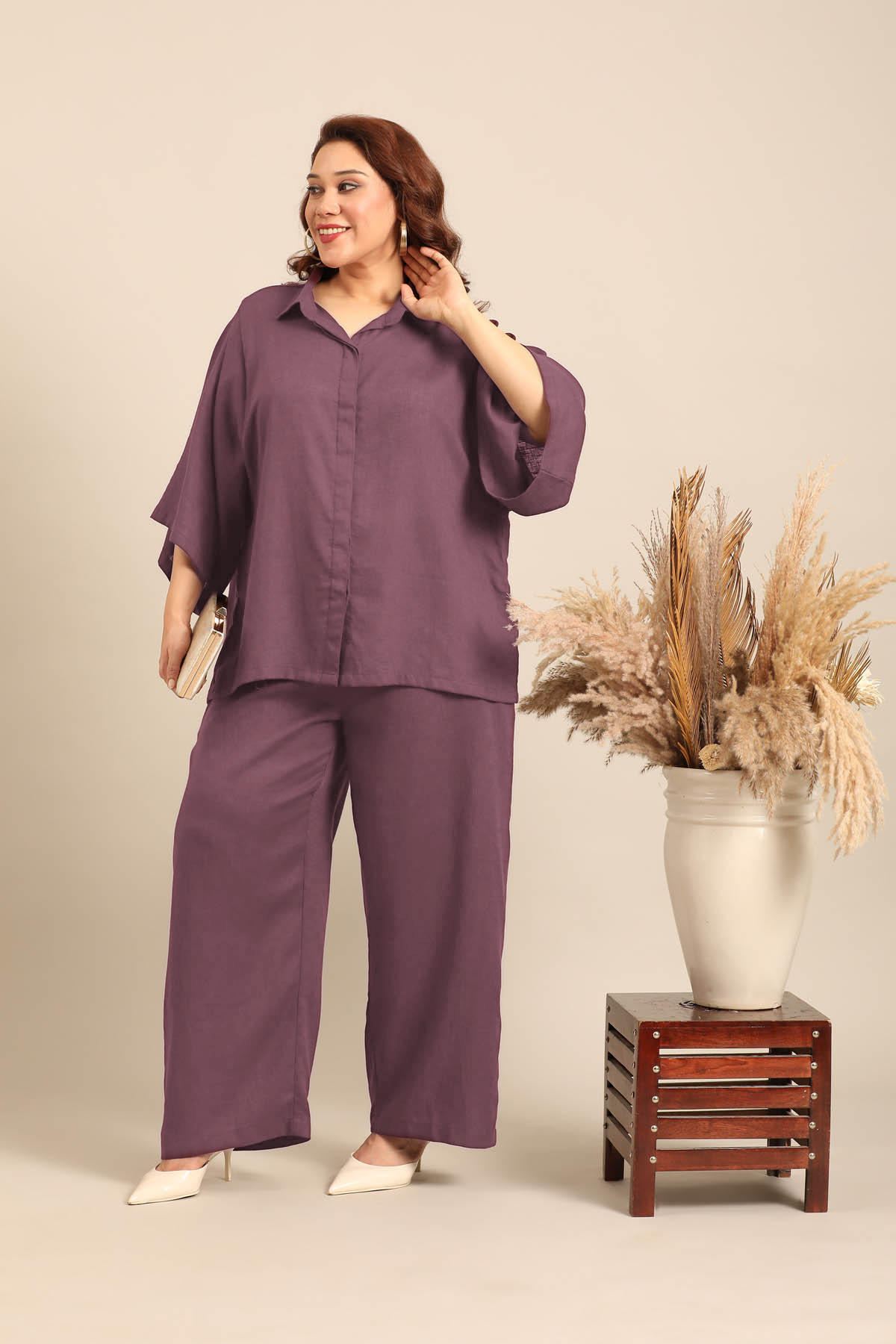 Celine Mauve Linen Blend Women's Co-ord Set