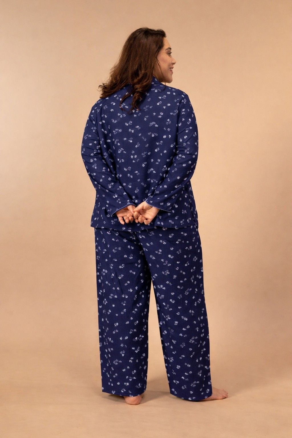 Daphne Ditsy Printed Viscose Women's Curve Pajama Set- Full Sleeves