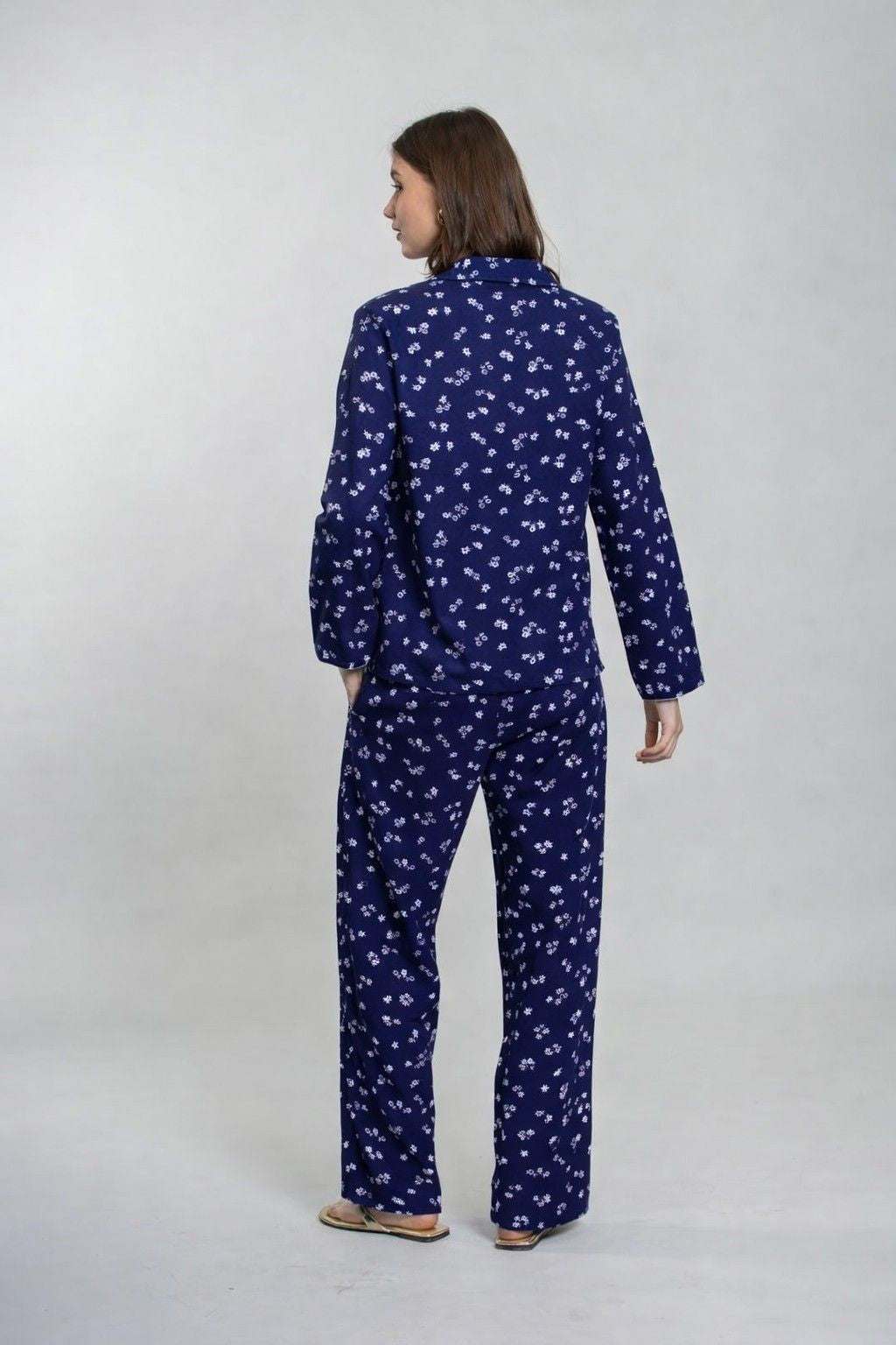 Navy Daphne Ditsy Printed Viscose Women's Pajama Set- Full Sleeves