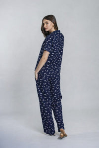 Navy Daphne Ditsy Printed Viscose Women's Pajama Set- Half Sleeves