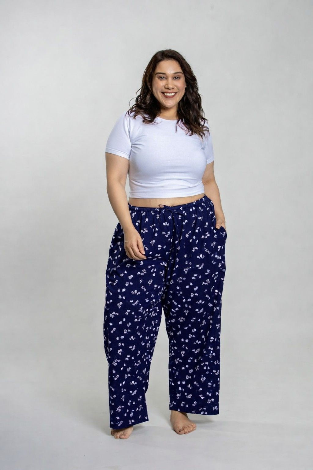 Navy Daphne Ditsy Printed Viscose Women's Curve Pajama