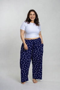 Navy Daphne Ditsy Printed Viscose Women's Curve Pajama