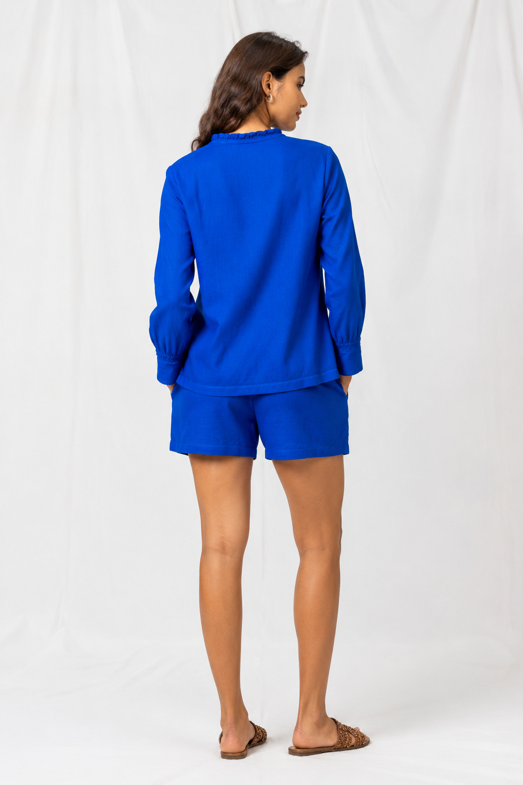 Tiffany Blue Linen Women's Lounge Co-ord Shorts Set