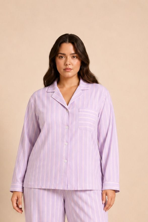 Mia Lilac Viscose Twill Women's Curve Shirt Only - Full Sleeves