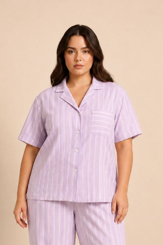 Mia Lilac Viscose Twill Women's Curve Shirt Only - Half Sleeves