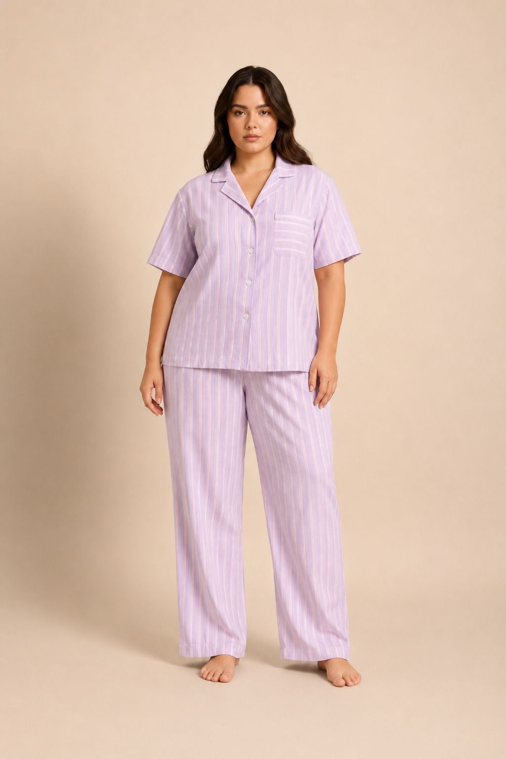 Mia Lilac Viscose Twill Women's Curve Shirt Only - Half Sleeves