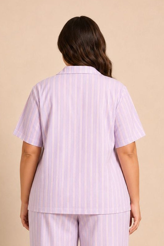 Mia Lilac Viscose Twill Women's Curve Shirt Only - Half Sleeves