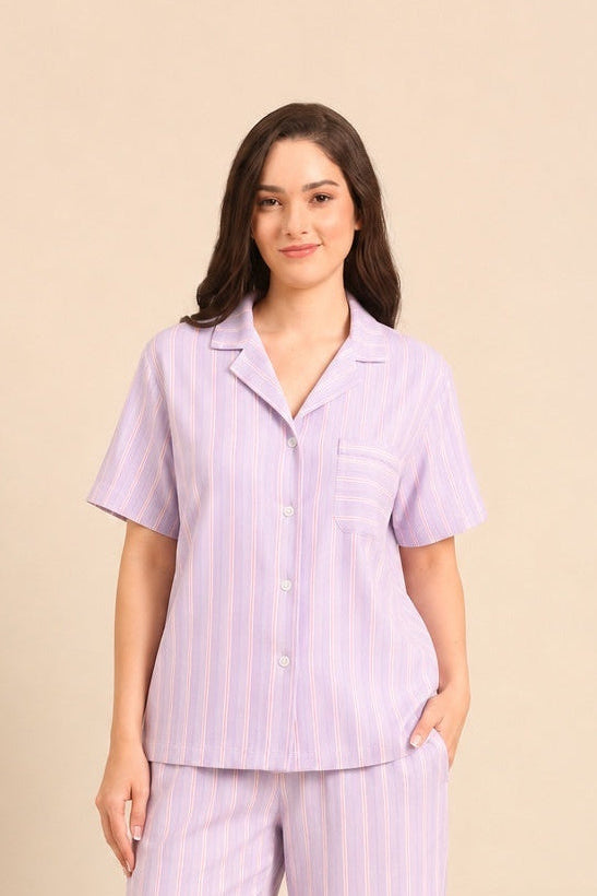 Mia Lilac Viscose Twill Women's Shirt Only - Half Sleeves