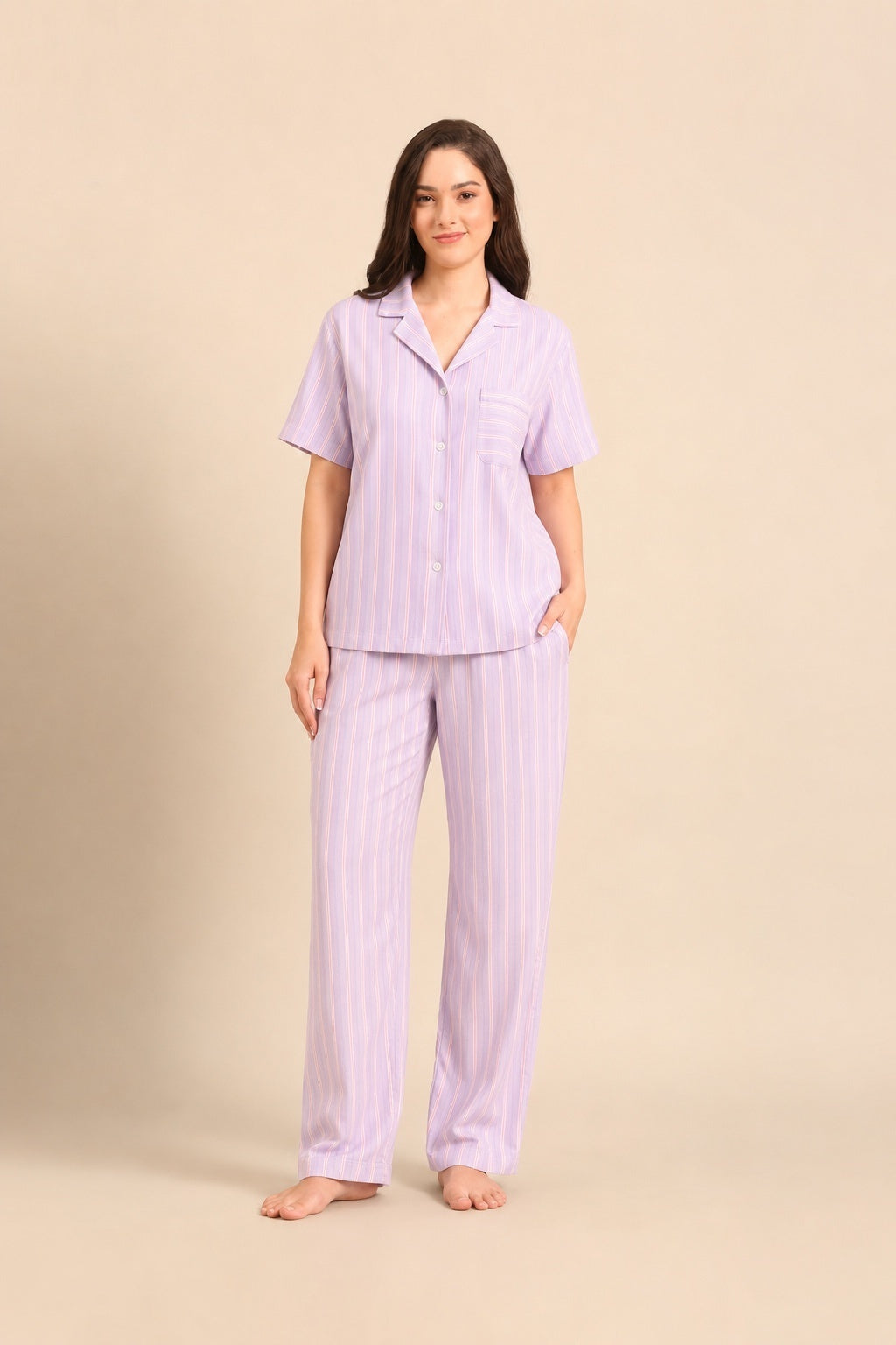 Mia Lilac Viscose Twill Women's Pajama Set - Half Sleeves