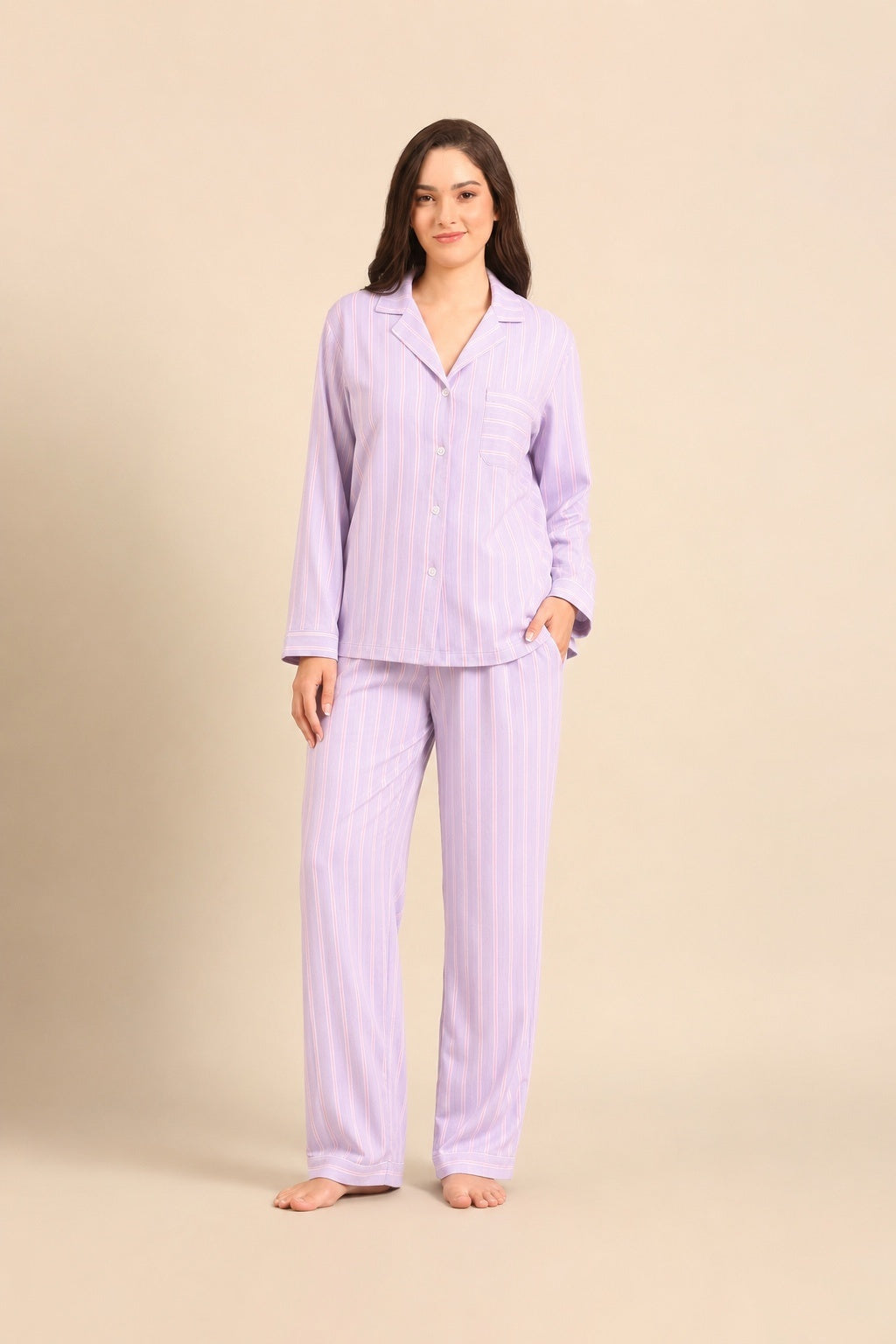 Mia Lilac Viscose Twill Women's Pajama Set - Full Sleeves
