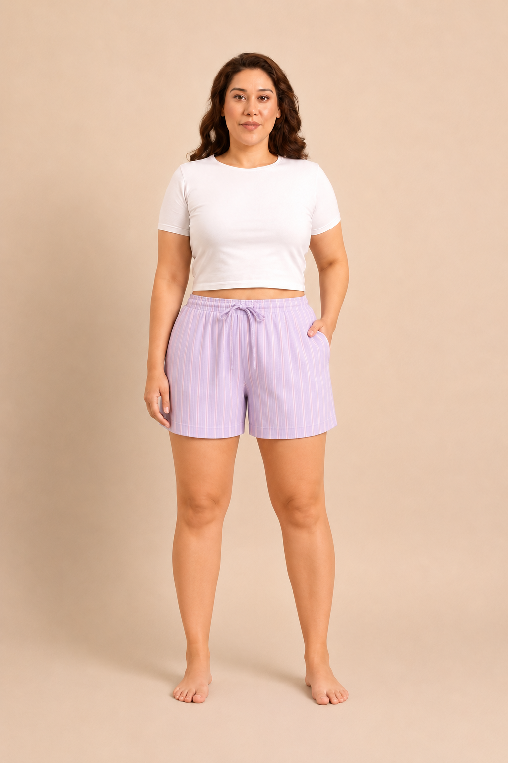 Mia Lilac Viscose Twill Women's Curve Shorts Only