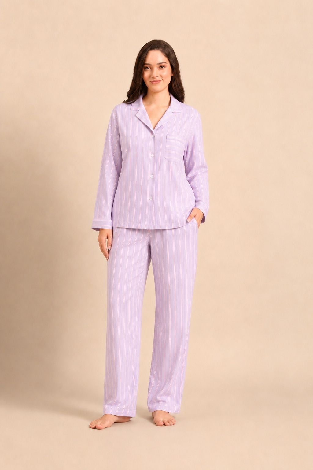 Mia Lilac Viscose Twill Women's Pajama Set - Full Sleeves