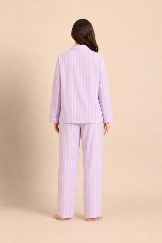 Mia Lilac Viscose Twill Women's Pajama Set - Full Sleeves